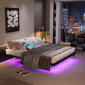 Queen Floating Bed Frame with LED Lights and Charging Station I283995