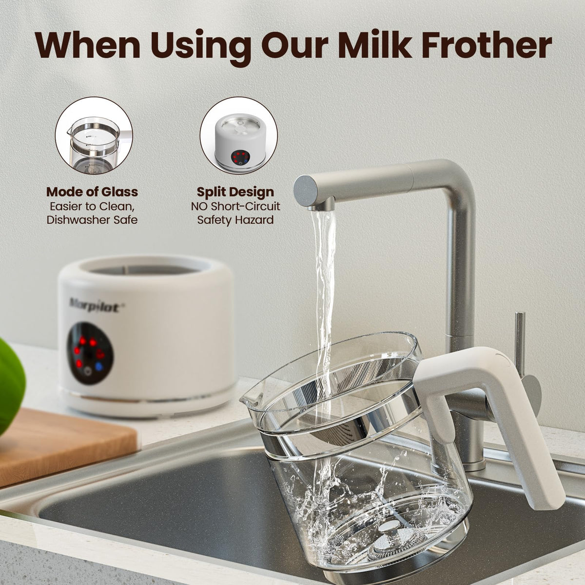 Electric Milk Frother and Steamer, 16.9oz, Dishwasher Safe, BPA Free, White C971088