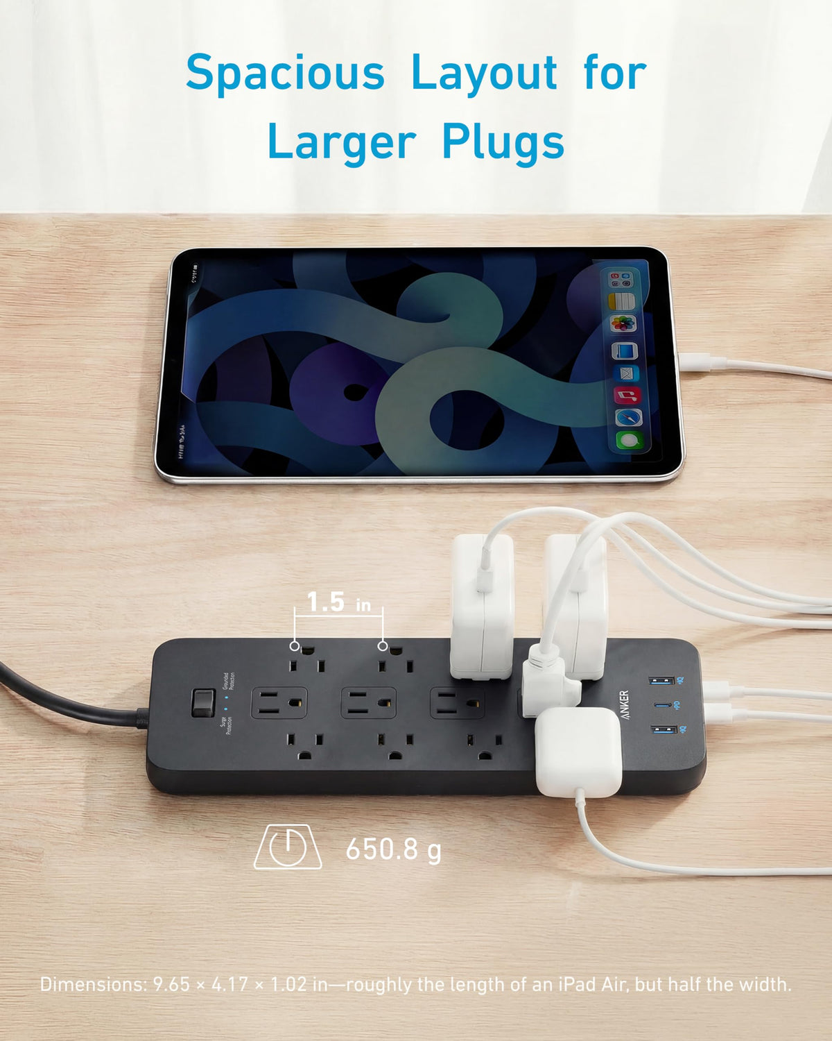 Power Strip with Surge Protector, Outlet Extender, 20W, 12 AC C7093