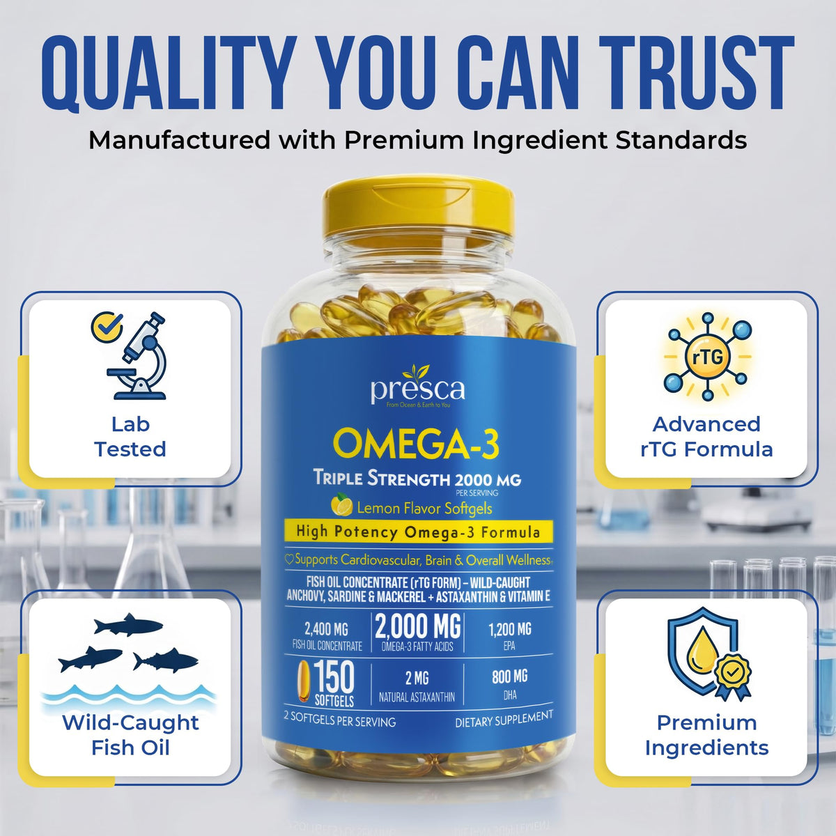 Omega 3 Fish Oil 2400mg 150 Softgels M353523
