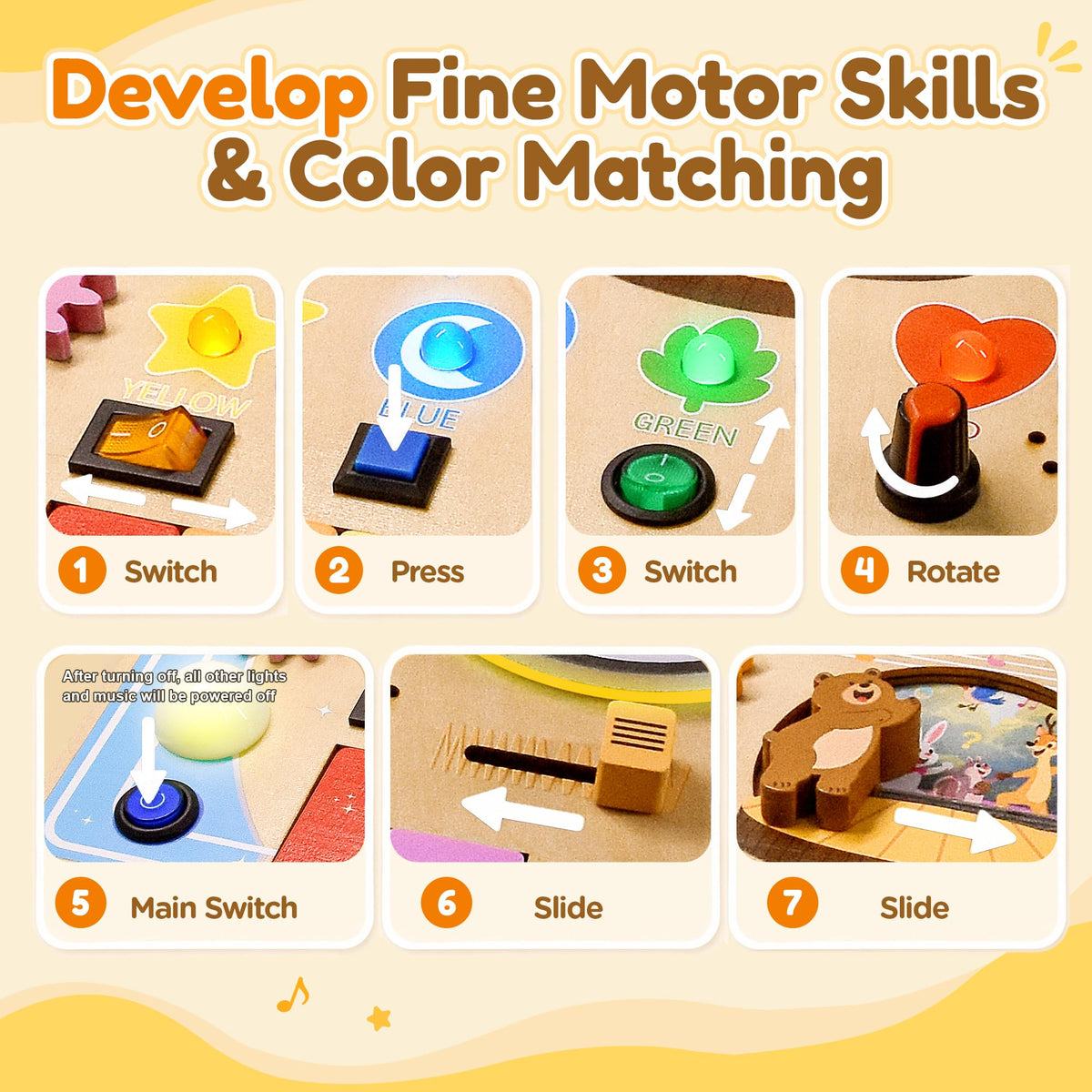 Wooden Montessori Busy Board with Piano Keyboard H650