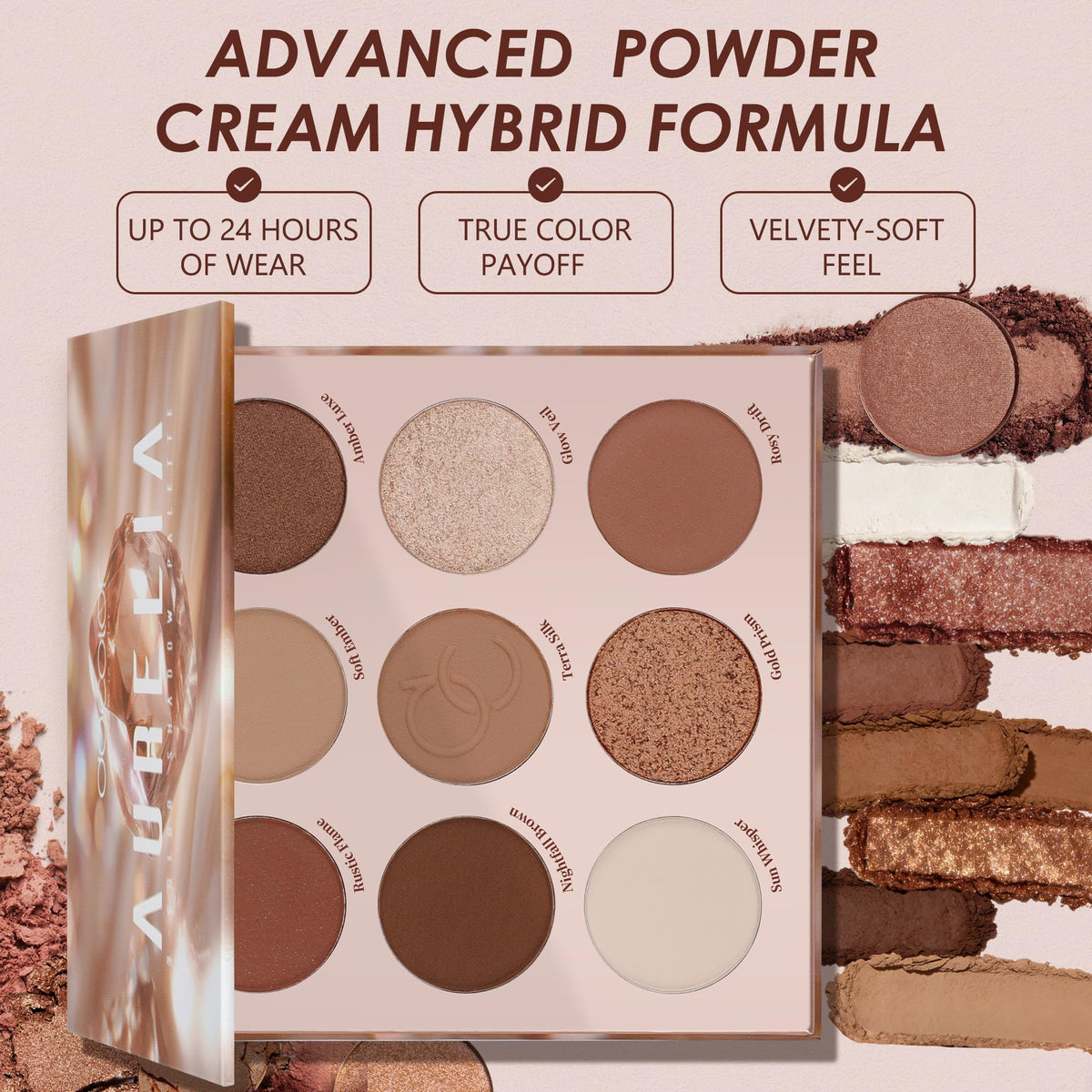 9 Colors Brown & Copper Eyeshadow Palette with Matte & Shimmer Finishes J107278
