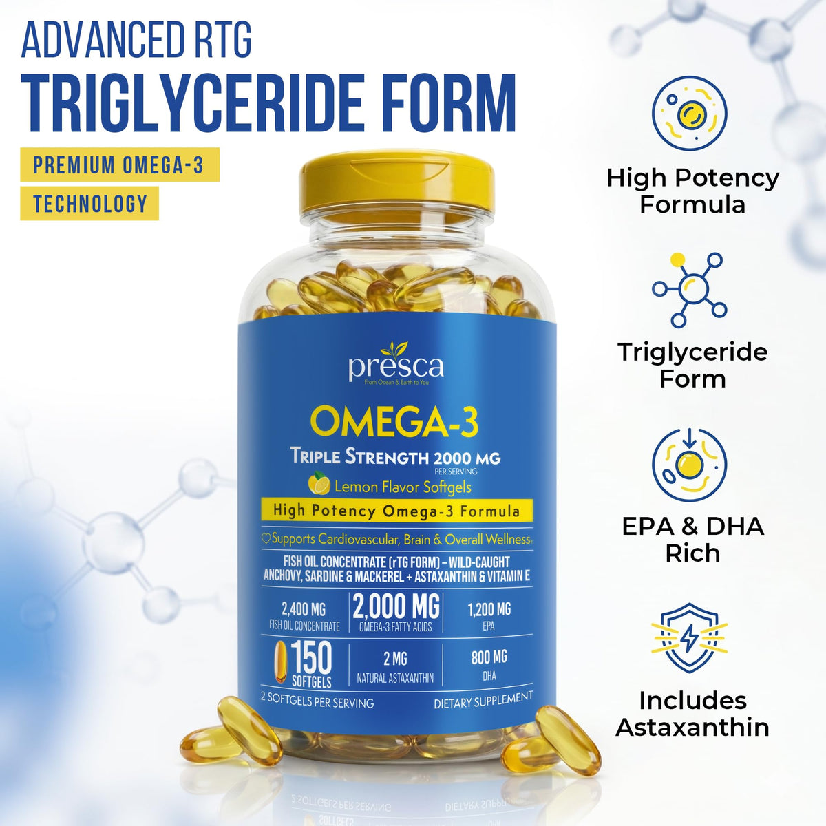 Omega 3 Fish Oil 2400mg 150 Softgels M353523