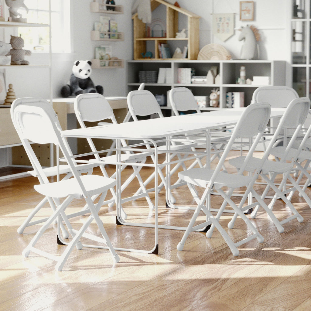 White Kids Plastic Folding Chairs Set of 10 L3817