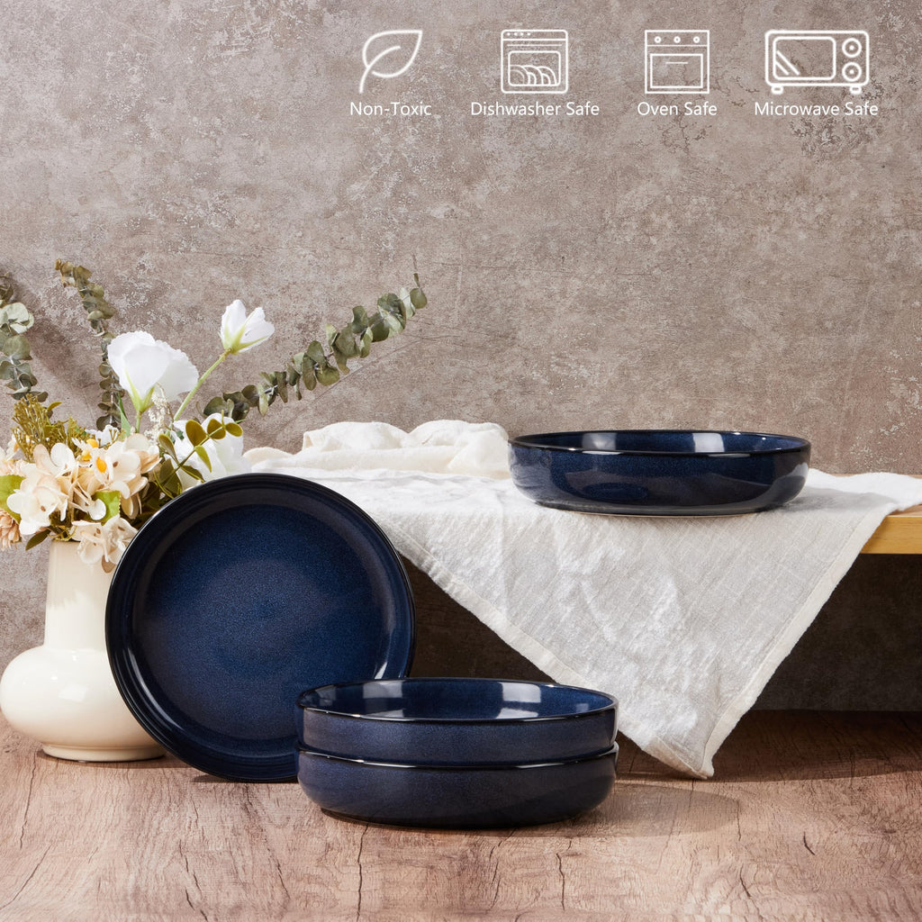 Blue Stoneware Pasta Bowls Set of 4 A9405