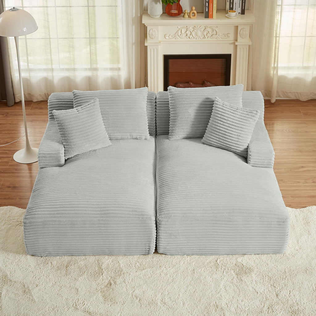 Oversized Corduroy Chaise Lounge Sofa Bed with Throw Pillows N376