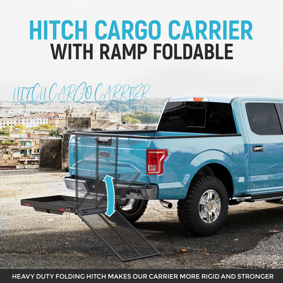 46.2 X 26.8 X 38.7 Inch Foldable Hitch Cargo Carrier with Ramp 500 Lbs O79947