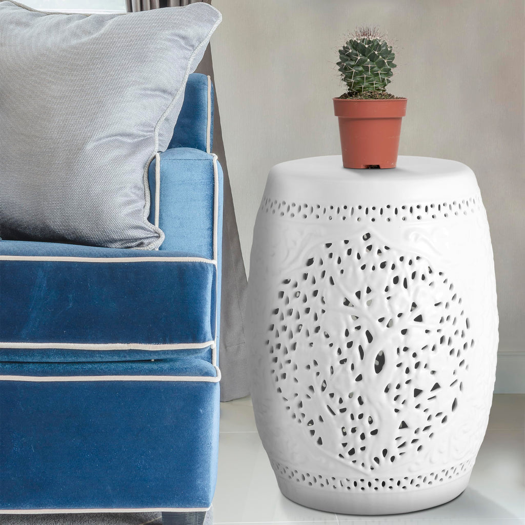 White Ceramic Garden Stool U359