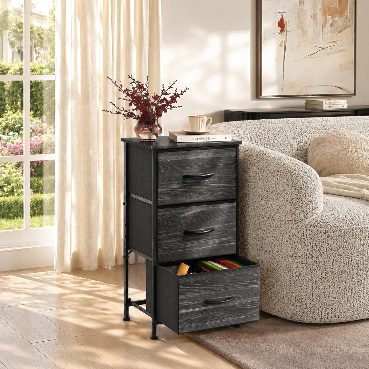 Black 3 Drawer Wood Dresser E492