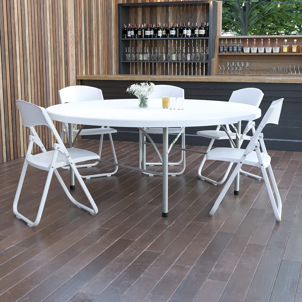 6-Foot Round Bi-Fold Granite White Plastic Folding Table U124608
