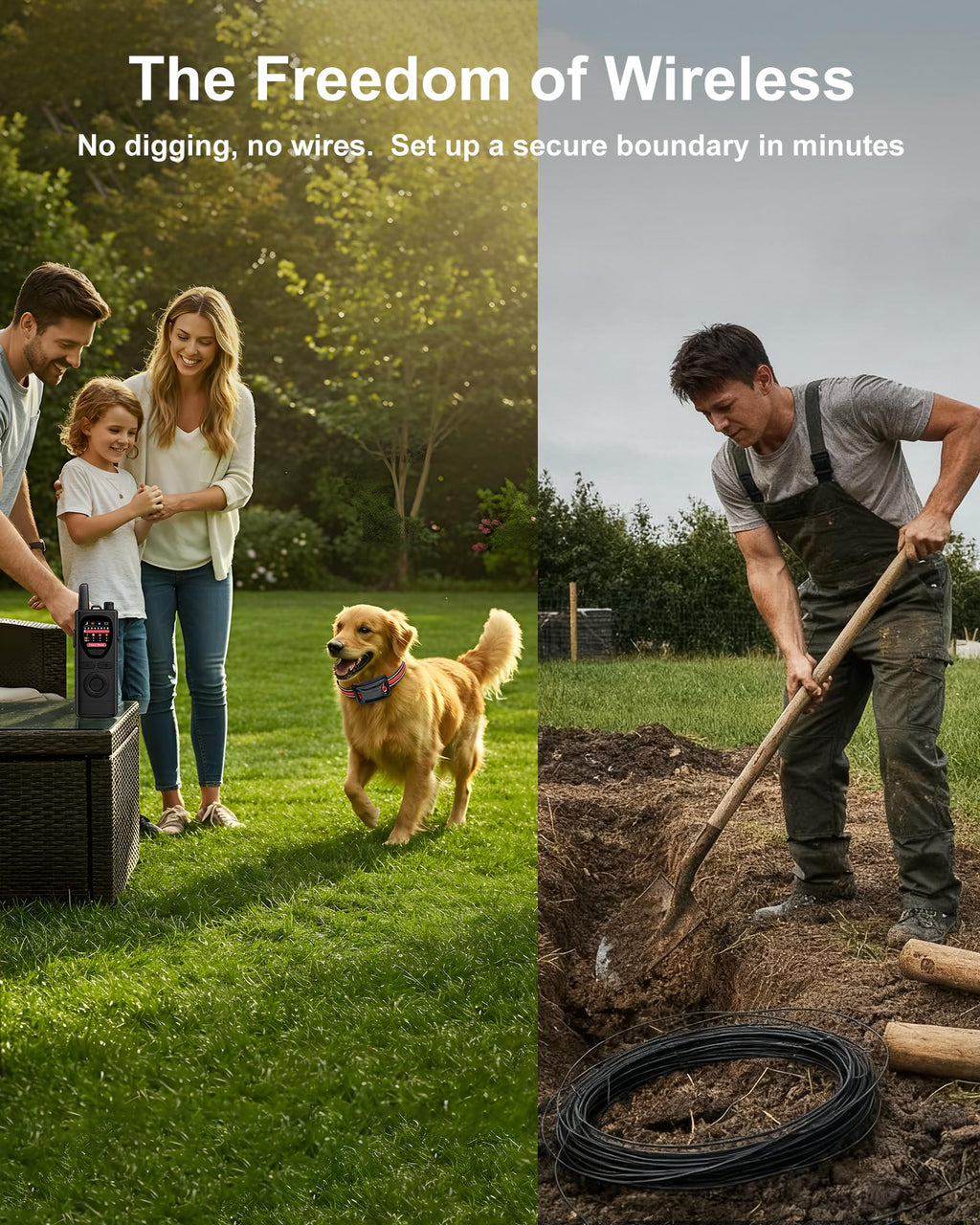 Wireless Dog Fence System 2-in-1 Pet Containment Training Collar IPX6 Waterproof Rechargeable Black Red C278