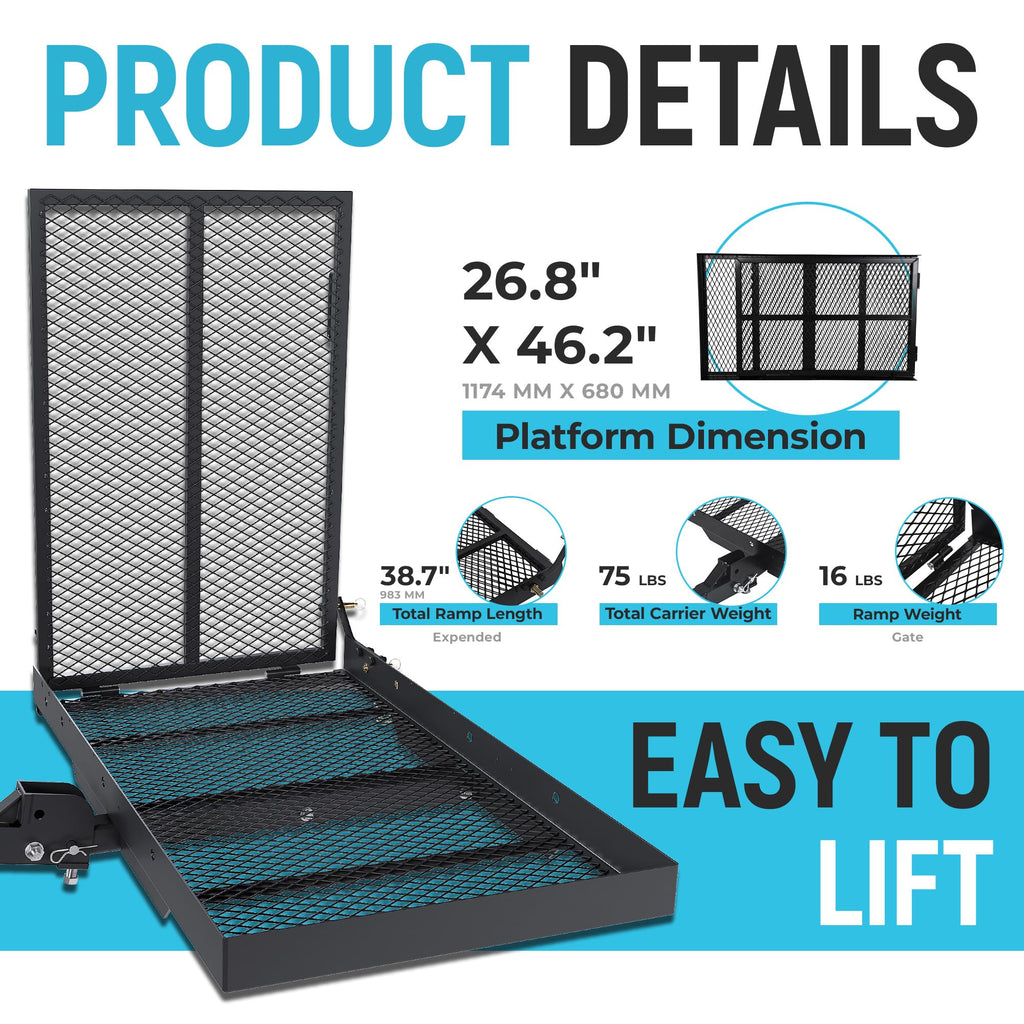 46.2 X 26.8 X 38.7 Inch Foldable Hitch Cargo Carrier with Ramp 500 Lbs O79947