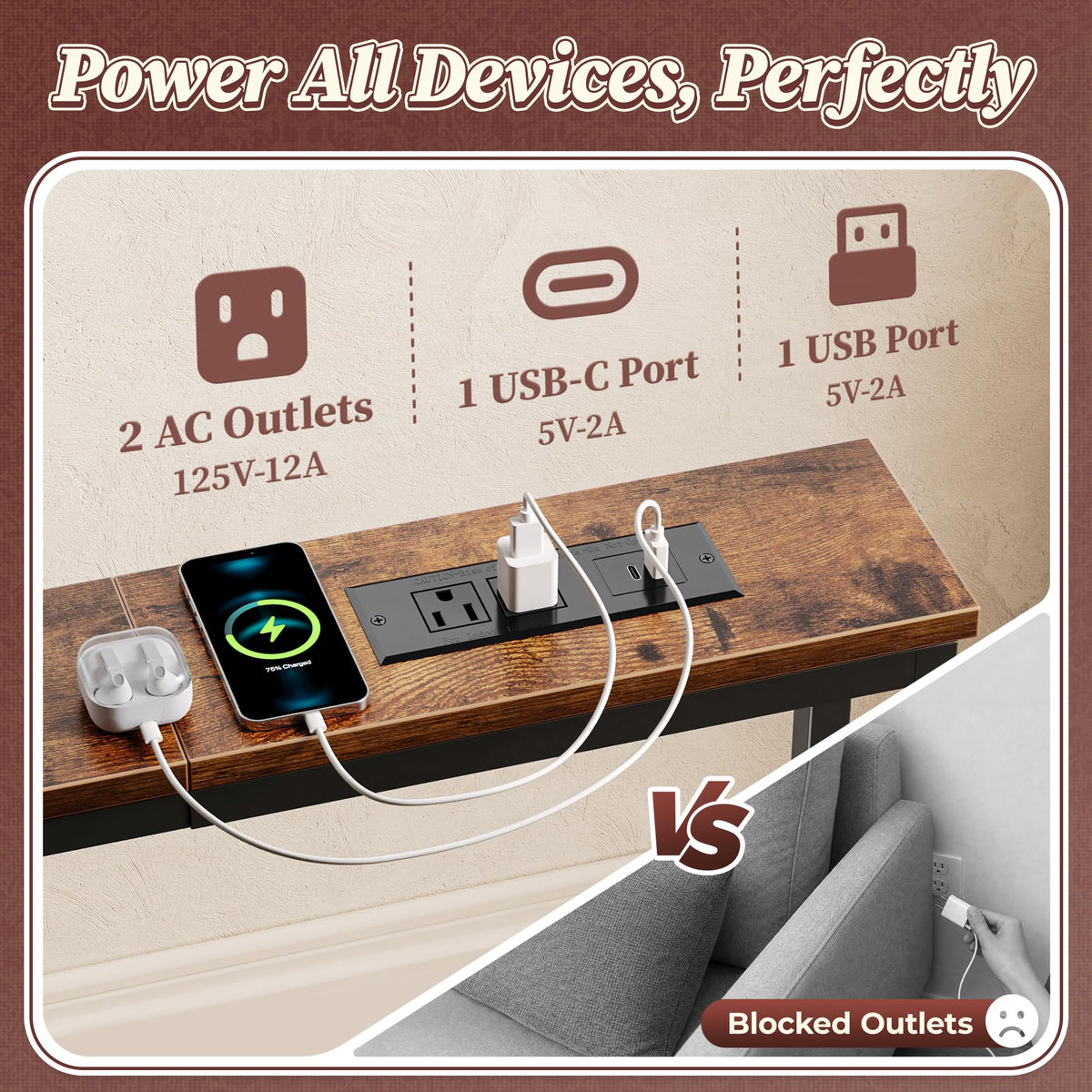 70.8 Inch Console Table with Charging Station H5542