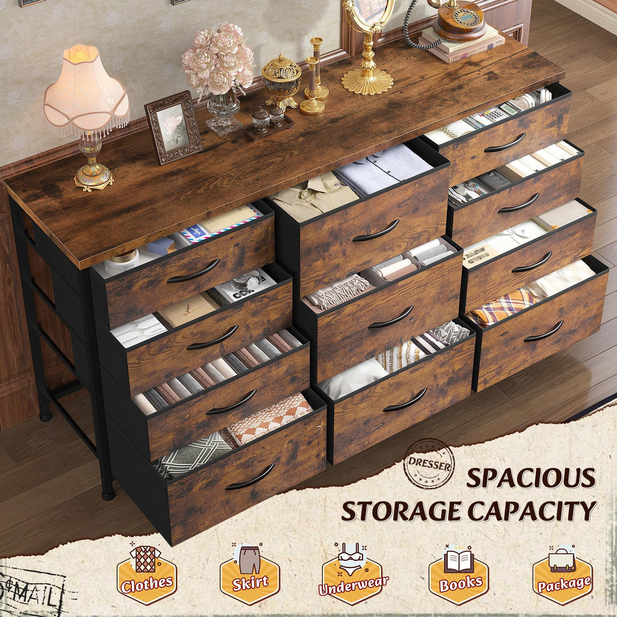 47.2"W Long Dresser with 11 Fabric Drawers G237