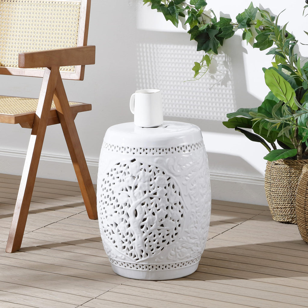 White Ceramic Garden Stool U359