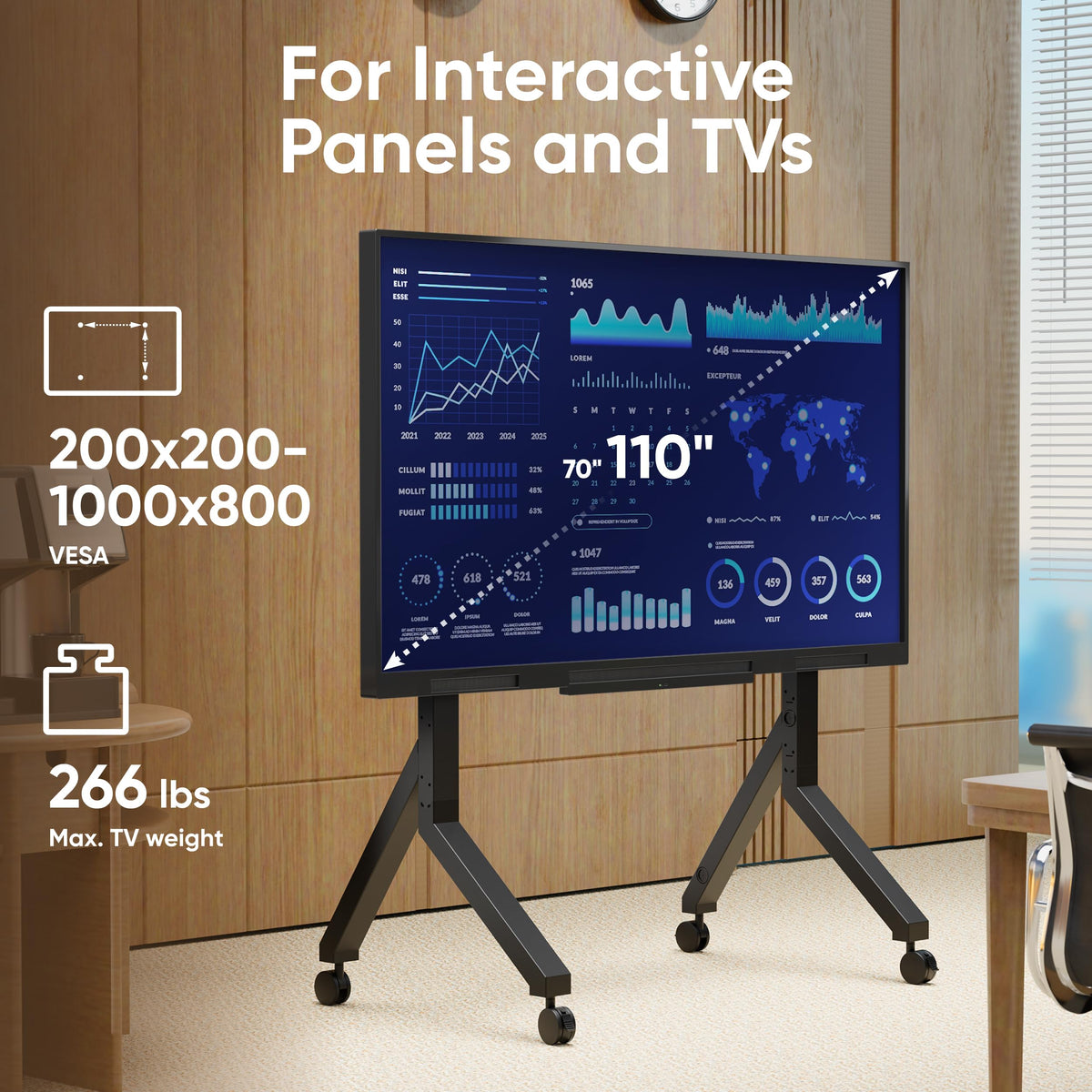Mobile TV Stand on Wheels 70-110 Inch Black Q72901