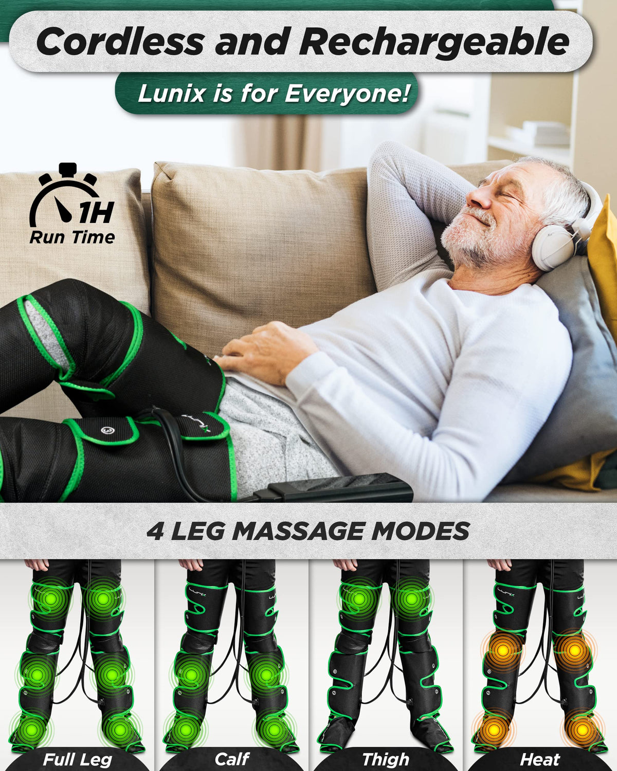 Cordless Compression Leg Massager with Heat & Cold Therapy P773853