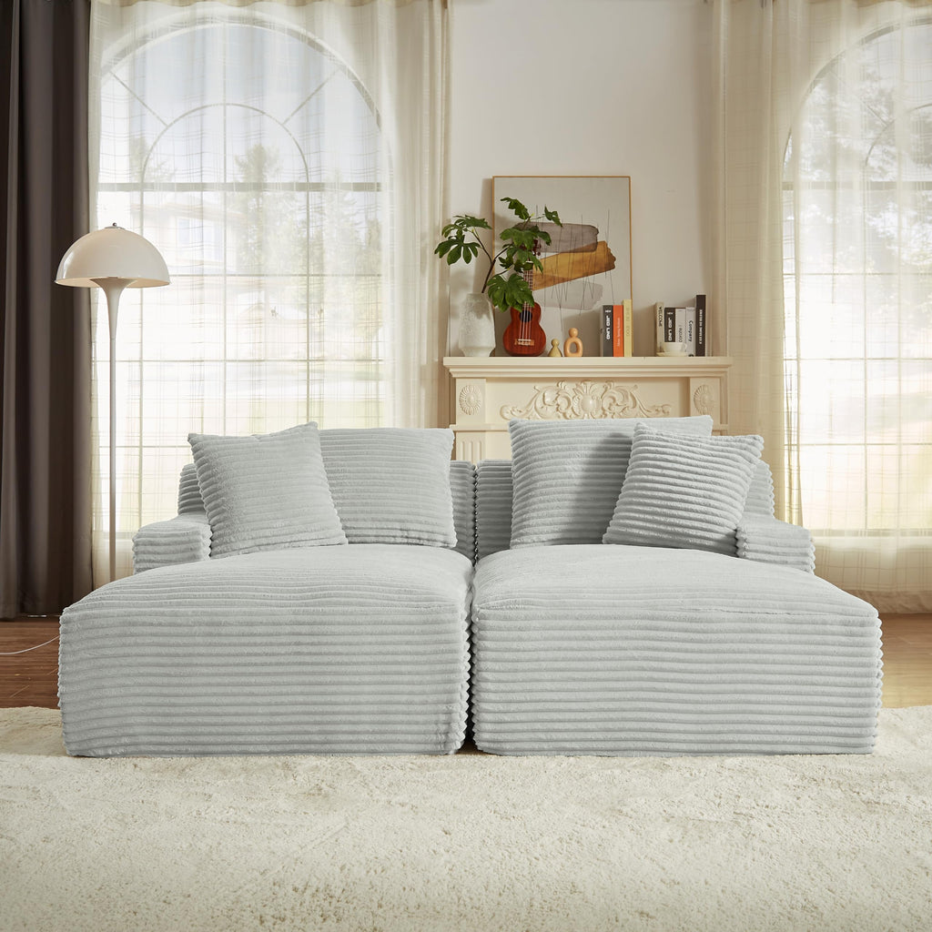 Oversized Corduroy Chaise Lounge Sofa Bed with Throw Pillows N376