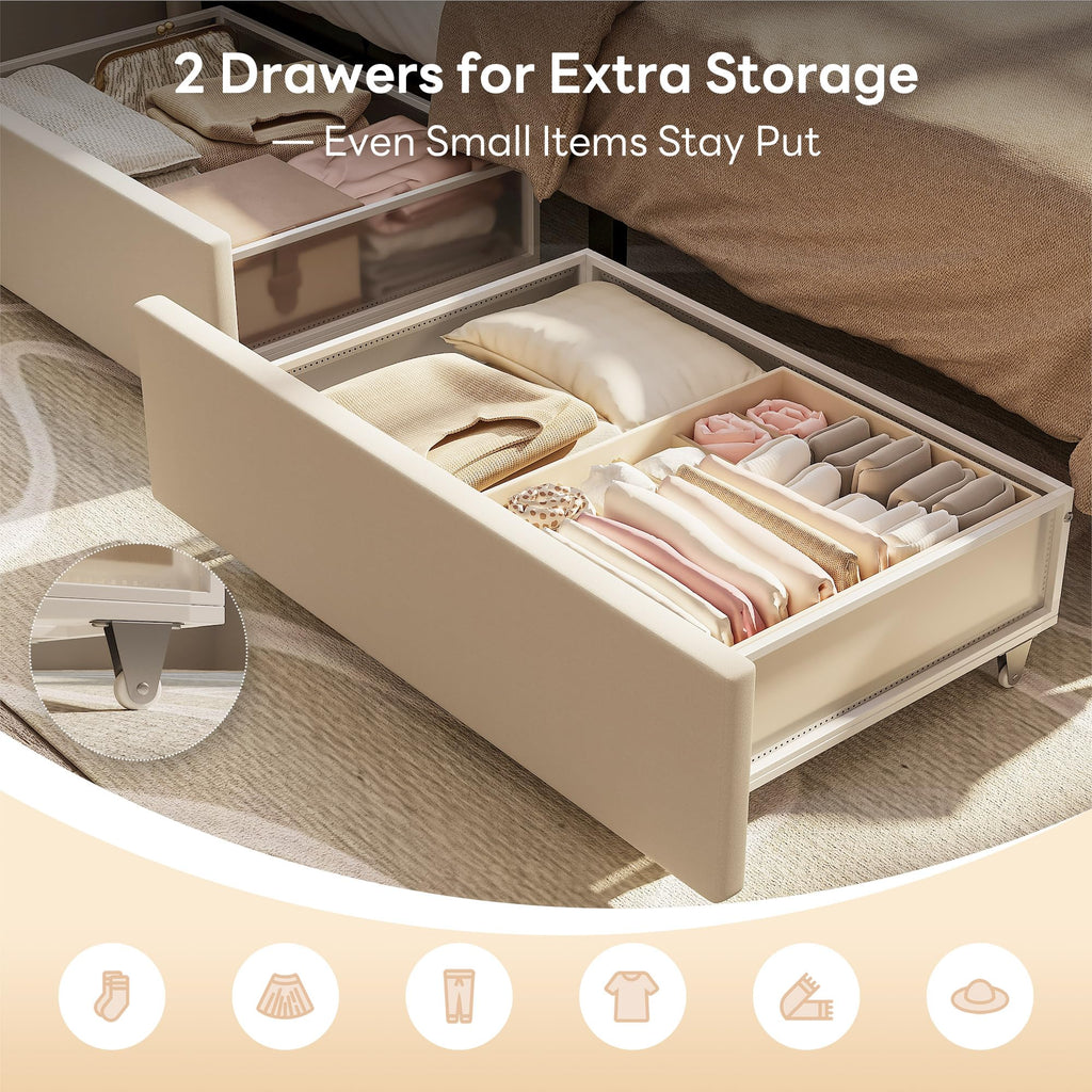 Twin Corner Daybed with 2 Drawers and Headboard, Beige H556193