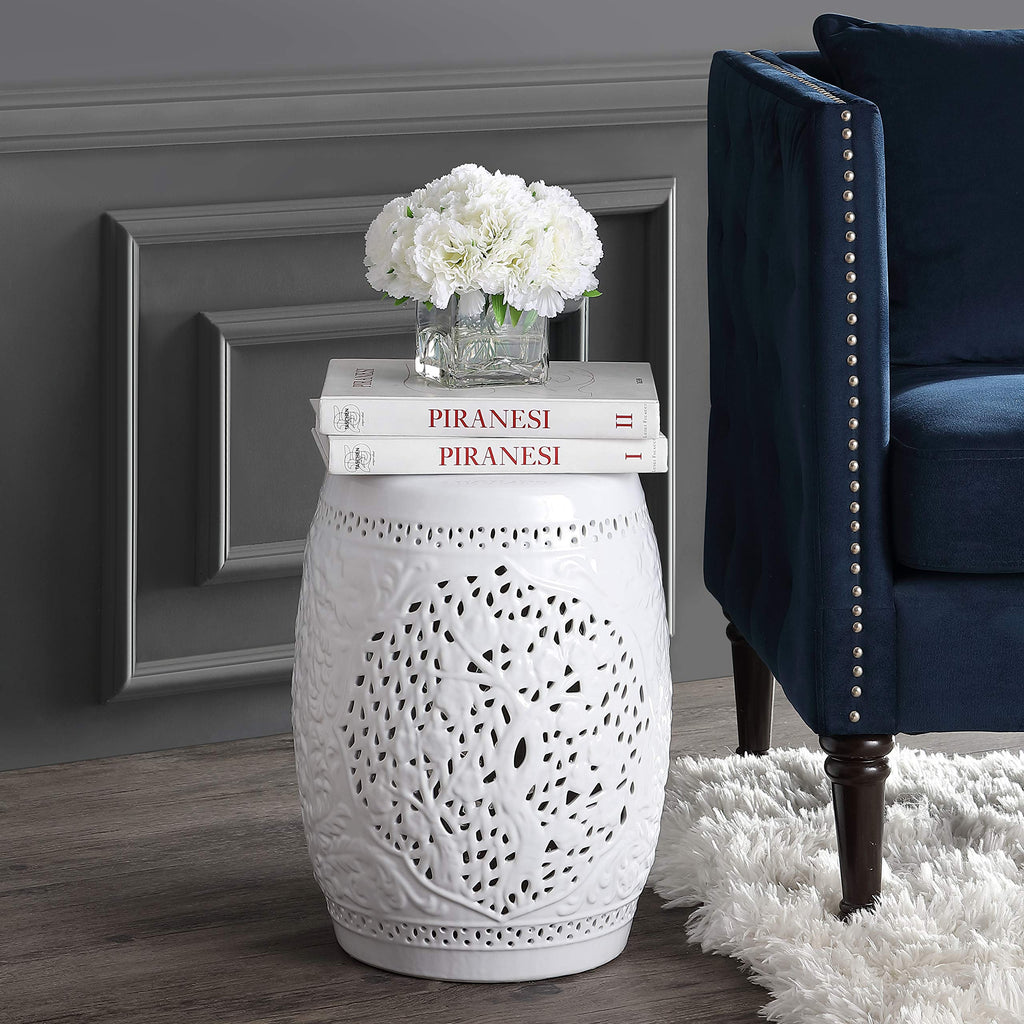 White Ceramic Garden Stool U359