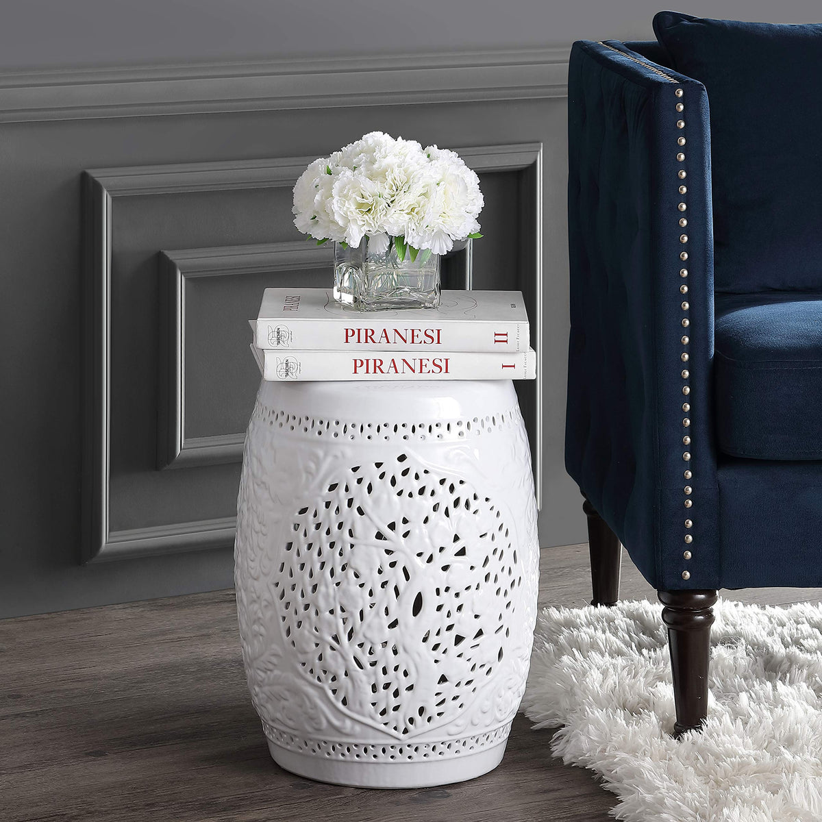White Ceramic Garden Stool U359
