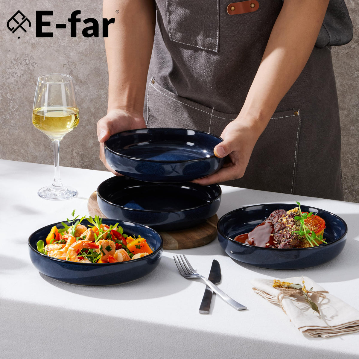 Blue Stoneware Pasta Bowls Set of 4 A9405