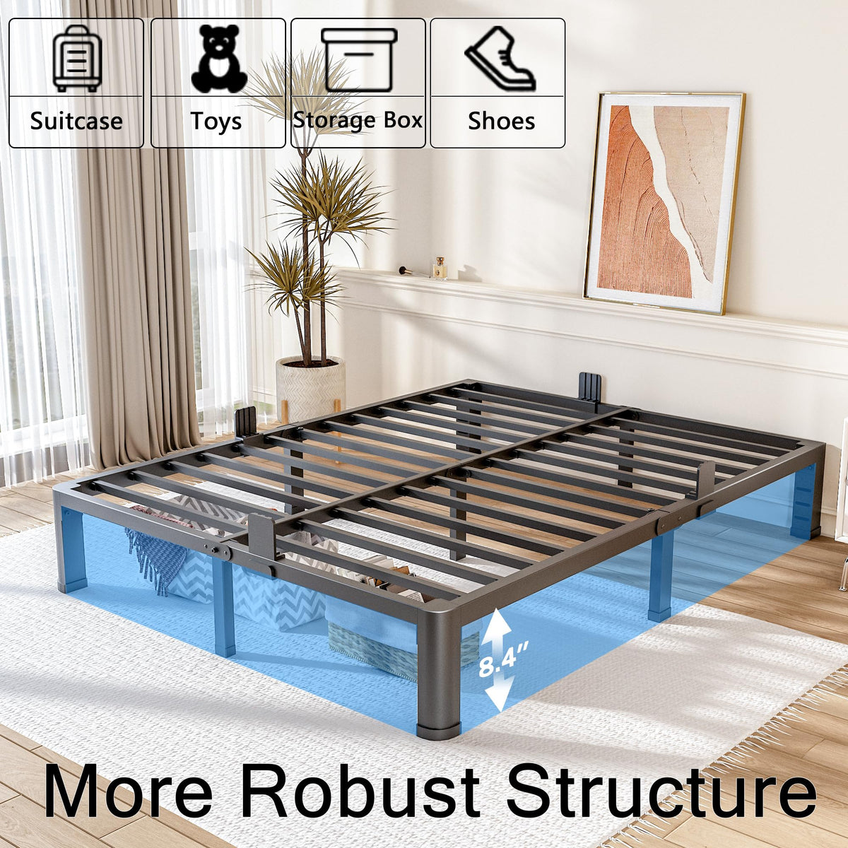10 Inch Queen Metal Bed Frame with Headboard T522732