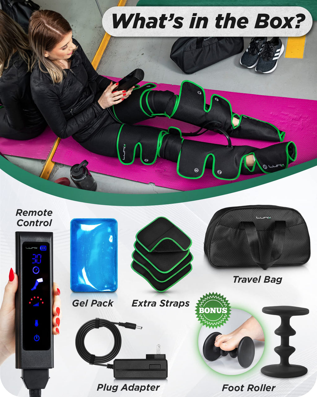 Cordless Compression Leg Massager with Heat & Cold Therapy P773853