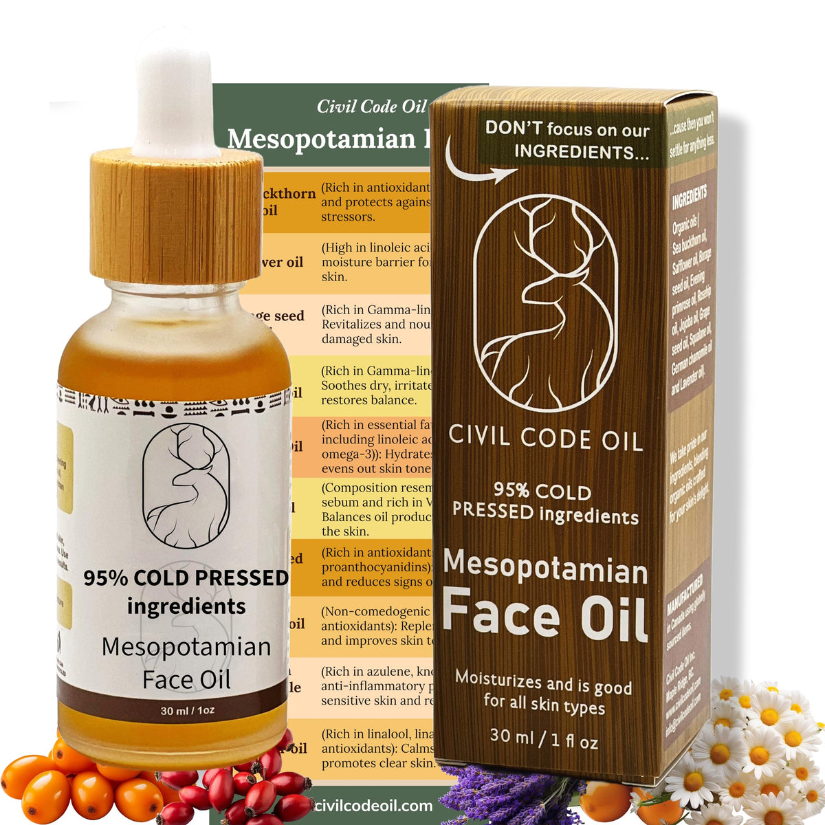 Organic Anti Aging Facial Oil with Sea Buckthorn, Jojoba, Squalane & Lavender 1oz F80751